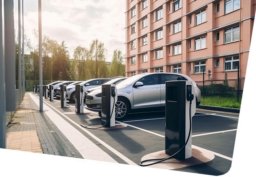 Des véhicules électriques en train de se recharger sur des bornes publiques en Europe